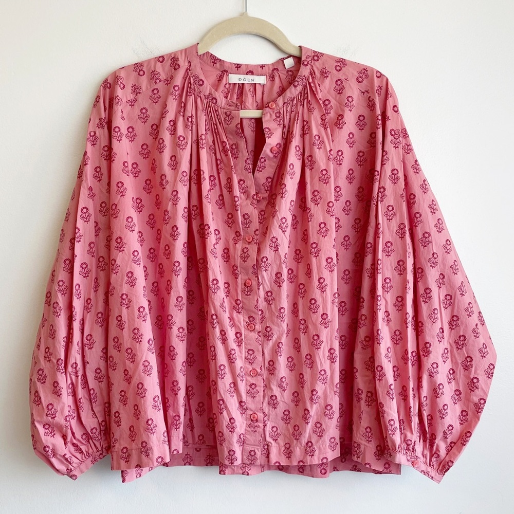 Dôen Jane Blouse Pink Sunflower Block Print Organic Cotton Size small like new